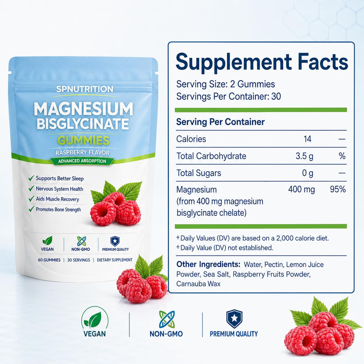 BELANO Spnutrition Magnesium Bisglycinate Gummies, 400mg per Serving, with Magnesium Bisglycinate Chelate, Sea Salt, Raspberry Fruit Powder, Strengthen Bones, Everyday Wellness, 60 Gummies