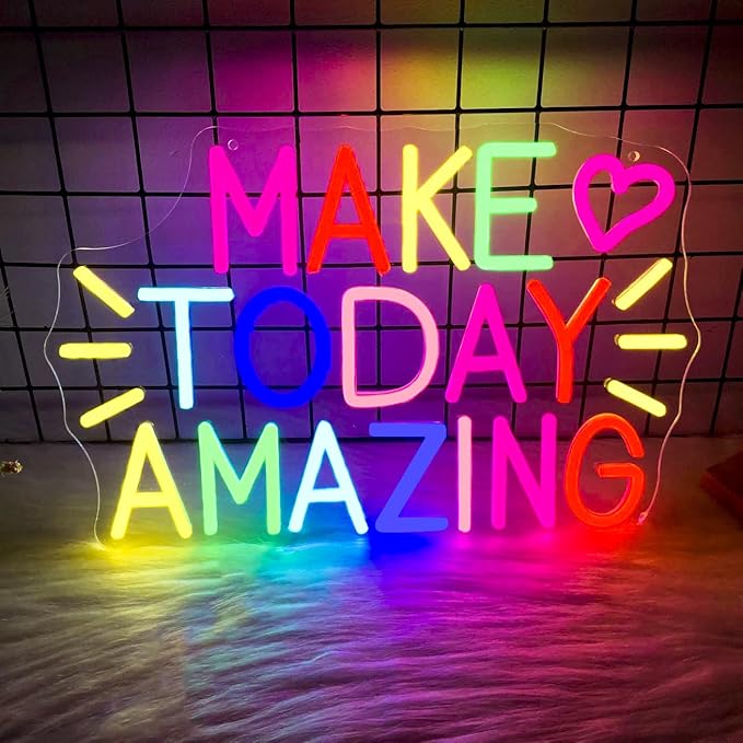 Make Today Amazing Neon Sign Heart Positive Led Neon Light for Wall Decor Inspirational Rainbow Color Light Sign Boho Wall Art LED Neon Light Up Sign for Party Wedding Birthday School Gym