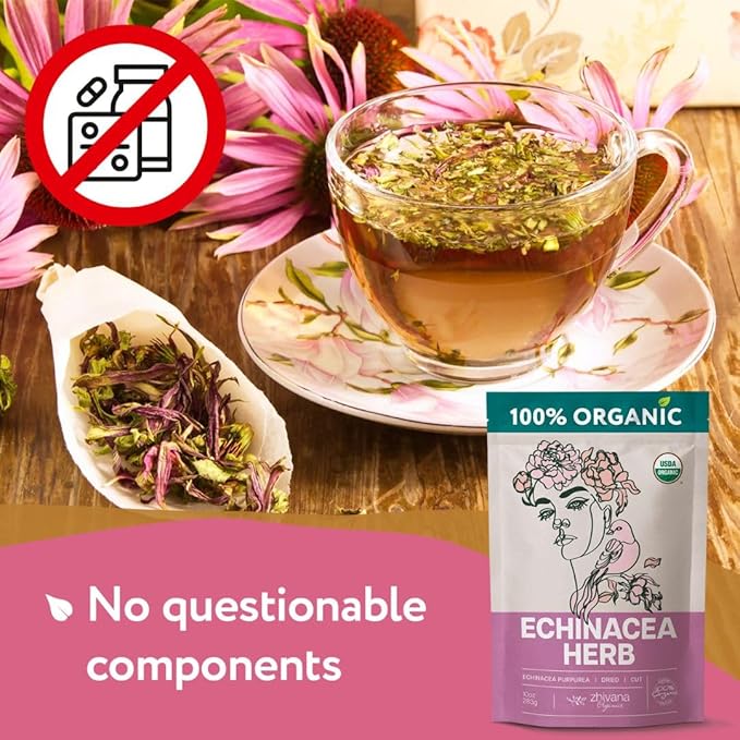 Echinacea Tea Loose Leaf (4 oz.) - Organic Echinacea Herb - Equinacea Organica - Great for Seasonal Changes - Supports Faster Recovery