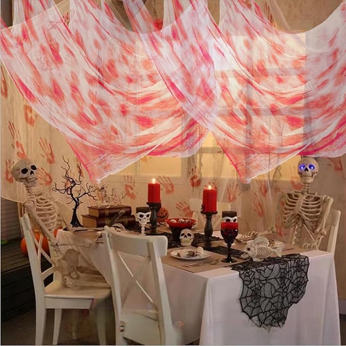 Halloween Blood Creepy Cloth 315 x 79 Inch Scary Spooky Cloth for Windows Doorways Cover Gauze for Halloween Party Haunted House Decorations