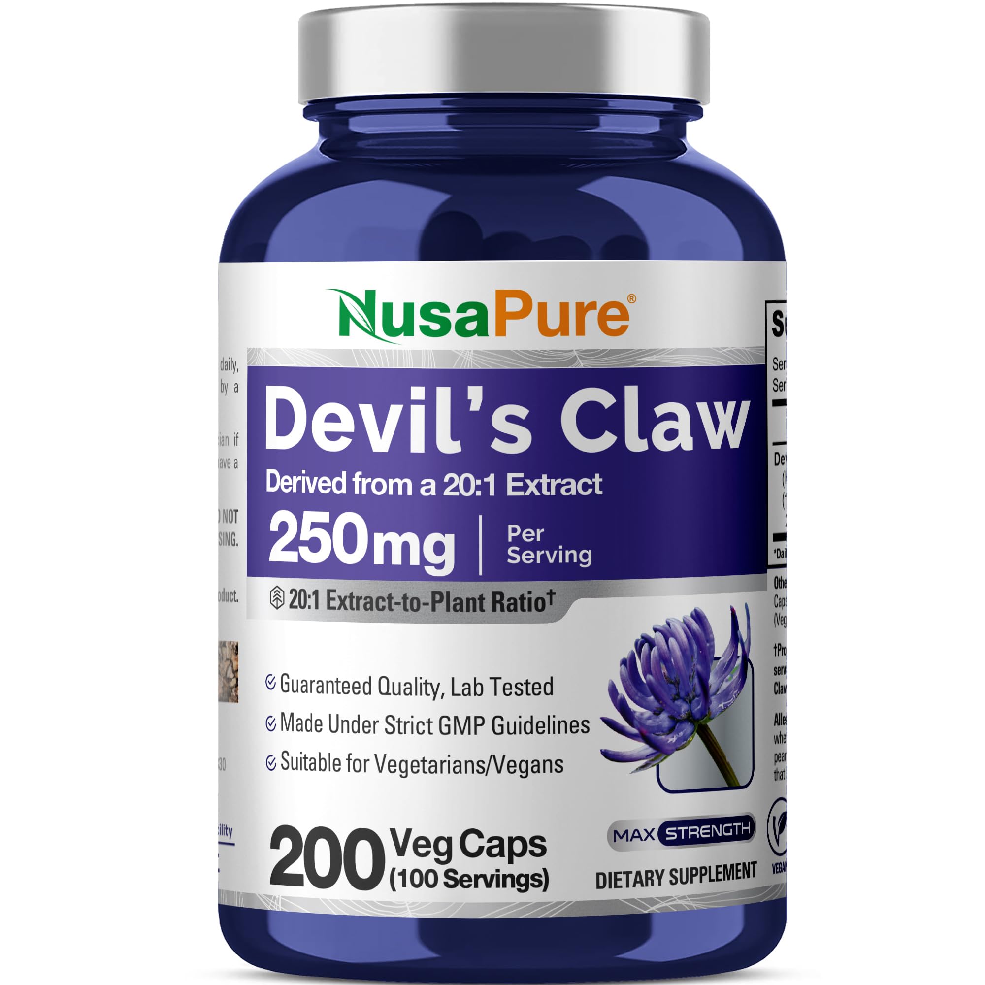 NusaPure Devil's Claw, 250 mg, 200 Veg Capsules (Non-GMO, Vegan)