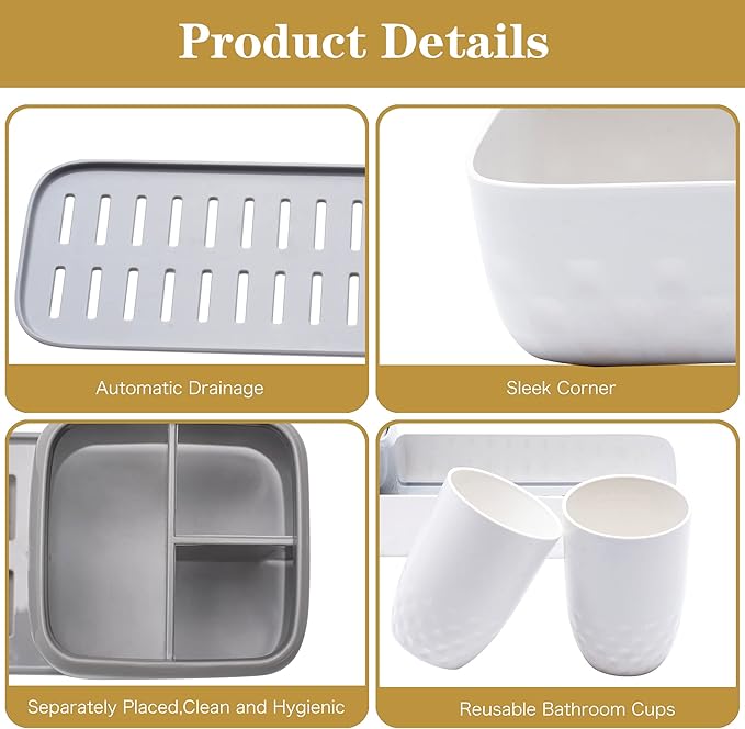 Toothbrush Holders for Bathrooms,Kids Electric Toothbrush Holder with 2 Cups Set,White Tooth Brush Toothpaste Caddy Storage,Small Bathroom Countertop Organizer Stand for Men Farmhouse Family
