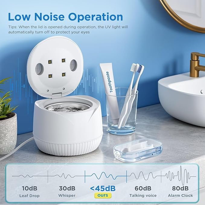 Dental Ultrasonic Retainer Cleaner Machine - Dental Cleaning Pod for Denture, Mouth Guard, Aligner, Night Guard, Braces, Toothbrush Heads, Jewelry, 45kHz Retainer Cleaner with Digital Timer & 200ML