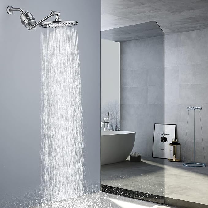 BRIGHT SHOWERS Shower Filter, High Output Shower Head Filter, 3-Stage Filtration for Hard Water & Chlorine Removal, Improves Skin, Hair & Nails, Universal Fit, Brushed Nickel