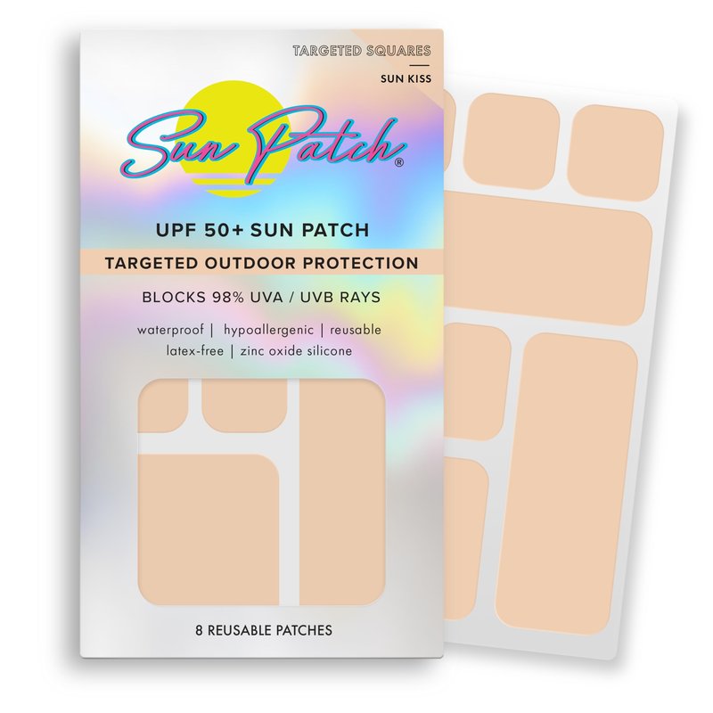 Sun Patch Hypoallergenic Sun-Screen Square Shaped Patches, 100% Silicone UPF-50 UV Protection, Reusable, 1 Pack/8 Squares