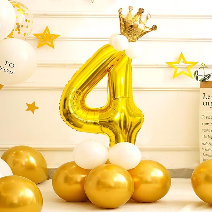 40 Inch Gold Number Balloons, Helium Mylar Foil Number Balloons for Birthday, Number 4 Balloon for 4st Birthday Decorations for Kids, Anniversary Party Decorations Supplies