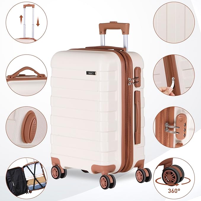 LEMY Hardside Expandable Luggage,Waterproof Suitcase with Spinner Wheels&Height Adjustable Handle for Travel, Business Trips,White