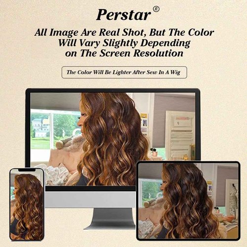 Perstar Ombre Human Hair Bundles Body Wave P4/27 Honey Blonde Bundles Highlight Brown Colored 3 Bundles 14 16 18 Inches 12A 100% Brazilian Virgin Remy Hair Weft
