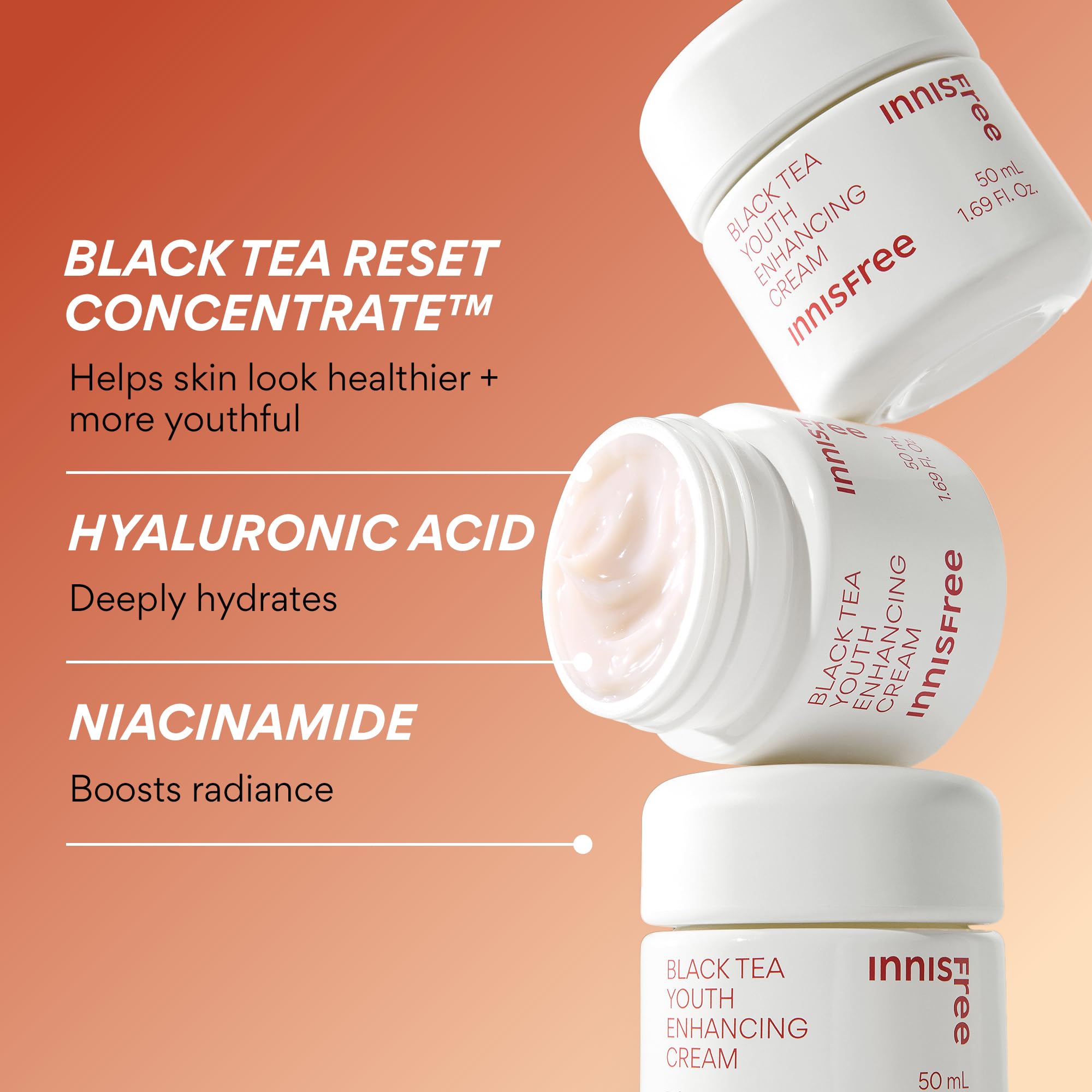 innisfree Black Tea Youth Cream | Hydrating Korean Moisturizer with Hyaluronic Acid for Radiance, Firm Skin and Visible Anti-Aging Benefits
