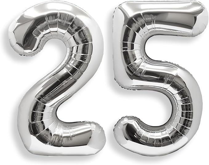 AULE 40 Inch Large 25 Number Balloons Silver, Big Foil Number Balloons, Giant Helium Happy 25th Birthday Party Decorations for Man and Women, Huge Mylar Anniversary Party Supplies