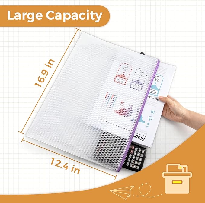 Umriox 24 Pack 12 Colors Zipper Pouches for Organizing, A3 Size (16.9 x 12.4), Big mesh Bags, Zipper Bags for Puzzles & Board Game Storage, Office Supplies Travel Toiletries