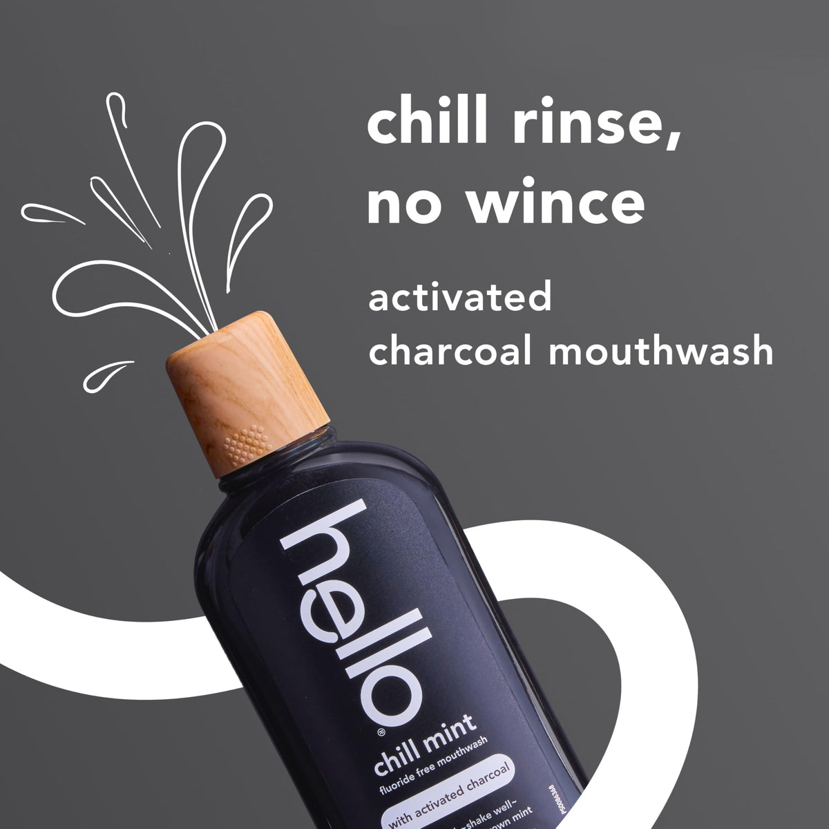 Hello Chill Mint Alcohol Free Mouthwash with Activated Charcoal, 17.6 Fl Oz, Fluoride Free Mouthwash with Farm Grown Mint and Coconut Oil, Vegan, Minty Oral Rinse (Pack of 3)