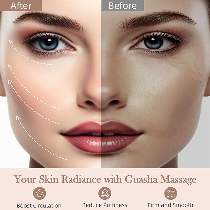 BESKAR Gua Sha Facial Tools, Natural Jade Stone Guasha Massager for Jawline Sculpting, Tighten Face Skin and Reduce Wrinkles, Face Eyes Body Neck Massage Tool, Skin Care Gift
