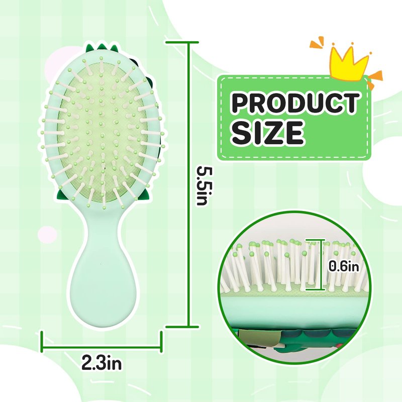 DINATIS Toddler Hair Brush - Mini Hair Brush for Kids - Travel Brush for Boys and Girls - Baby Detangler Brush for Thin Hair - Dinosaur Brushes with Air Cushion - Green