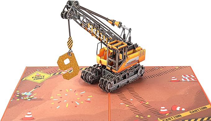 Liif 3D Crane Pop Up Birthday Card for 9 Years Old Boy, Son, Grandson, Kids