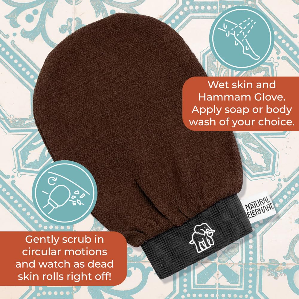 Natural Elephant Exfoliating Hammam Glove - Face and Body Exfoliator Mitt 5 and 10 Packs (Chocolate Brown (Pack of 10))