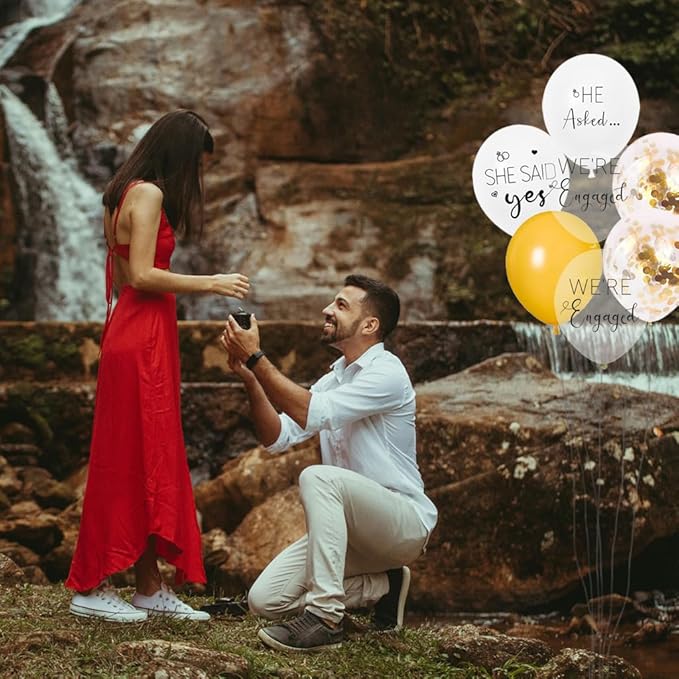 Engagement Party Balloons HE ASKED,SHE SAID YES WE'RE ENGAGED Balloons Gold Confetti Latex Balloon for Bridal Shower Engagement Bachelorette Wedding Party Decoration