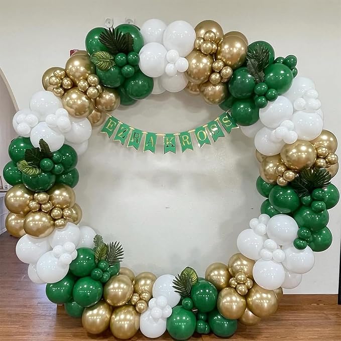Green and Gold Balloons Garland Arch Kit,144pcs 18/12/10/5inch Emerald Green White Metallic Gold and Confetti Balloon for Birthday Wedding Baby Shower St. Patrick's Day Jungle Theme Party Decoration