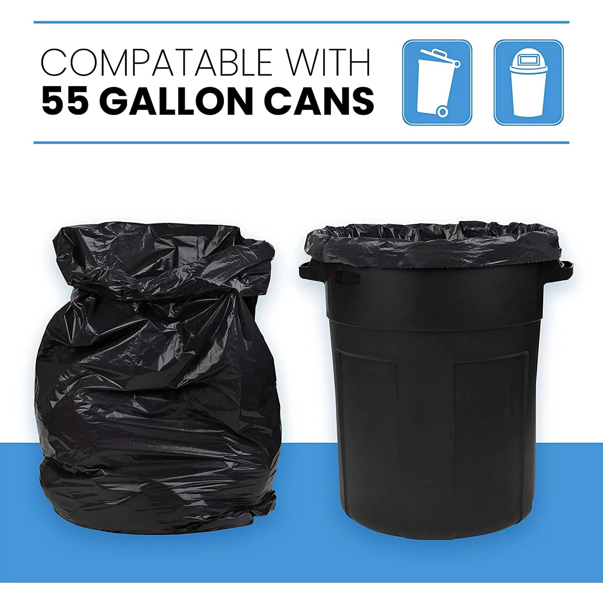 ToughBag 55 Gallon Trash Bags, 55-60 Gallon Trash Bags Heavy Duty (50 COUNT) - Large Black Trash Can Liners, 50-60 Gal for Contractors, Commercial, and Lawn - Made in USA
