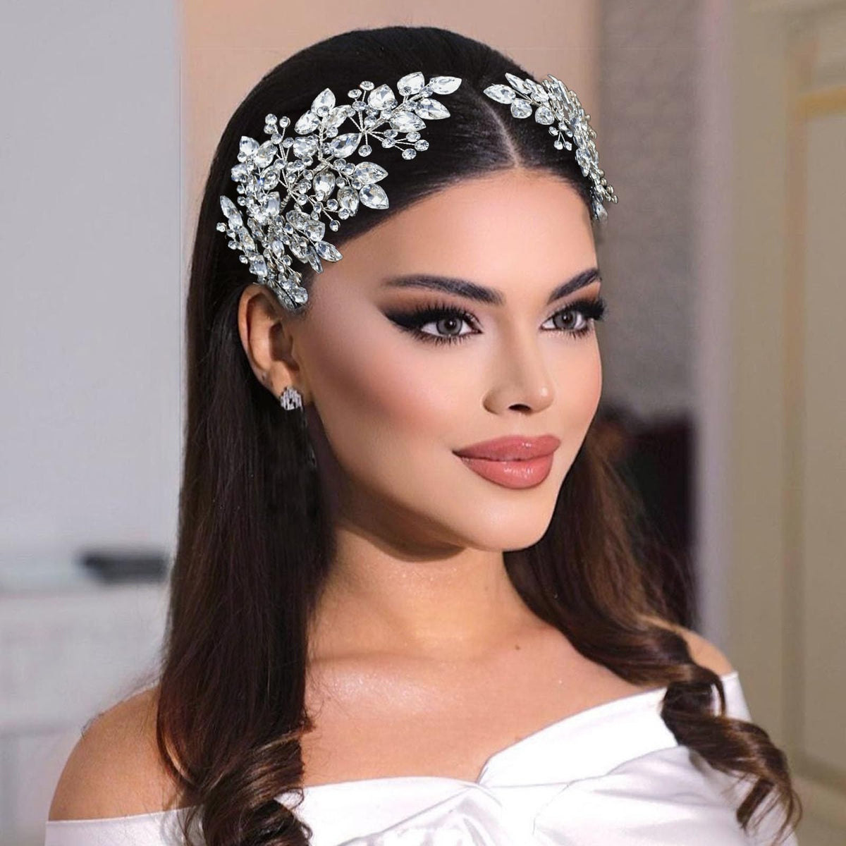 Mpoikba 2 PCS Wedding Headpiece for Bride, Handmade Bridal Hair Accessories, Rhinestone Bride Headband