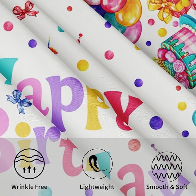Happy Birthday Round Tablecloth 60 Inch Colorful Gift Birthday Hat Pattern Circle Table Cloth Holiday Table Cover Washable Polyester Decorations for Home Kitchen Dinning Party