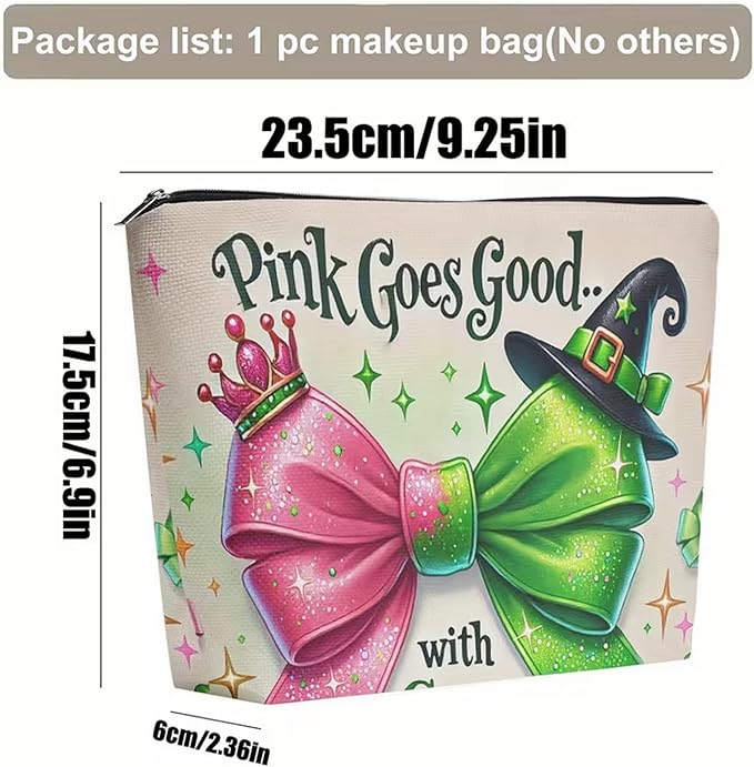 Small Makeup Bag with Zipper for Women with Pink Green Glitter Bow designs Cosmetic Pouch Friends Gifts Cute Toiletry Bags for Birthday Graduate Travel Supplies Accessories