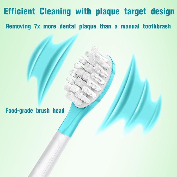 Kids Replacement Toothbrush Head for 7+ Child Soft Brush 4 Pack & 4 Hygienic Cover Compatible with Phillps Kids Electric Toothbrush HX6321, HX6340, HX6032/94, HX6321, HX6042 Pink 4 Pack