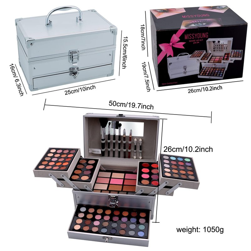 PhantomSky 132 Colors All-in-one Makeup Palette Cosmetic Contouring Kit Gift Box Combination with Eyeshadow, Cream Concealer, Eyebrow Powder, Lip Gloss, Blush and Face Pressed Powder
