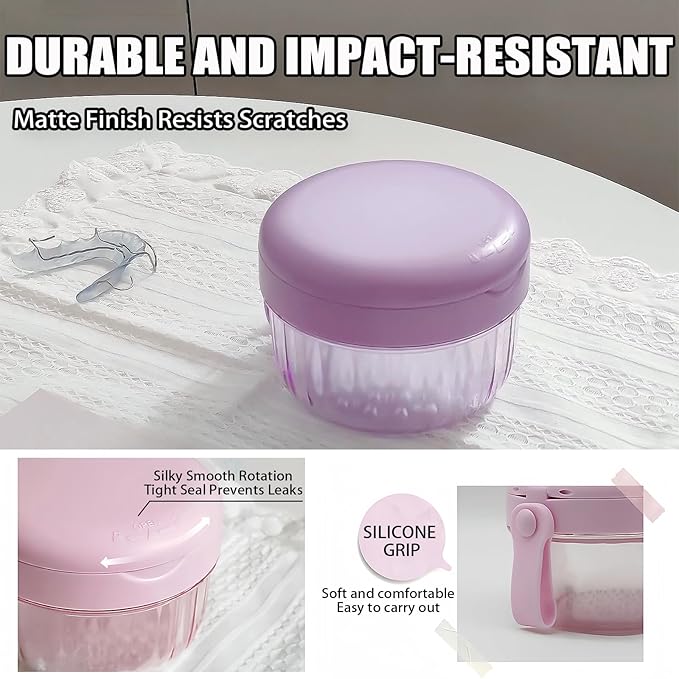 Denture Case, Leak Proof Denture Bath Cup for Travel, Large-Capacity Denture Storage Cup, Comprehensive Cleaning Kit for Dentures, Retainers and Night Guards