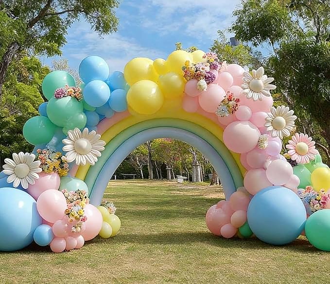 Pastel Balloon Arch Double Stuffed Pink Yellow Blue Green Balloons Different Size for Colorful Spring Princess Unicorn Easter Happy Birthday Baby Shower Party Decorations