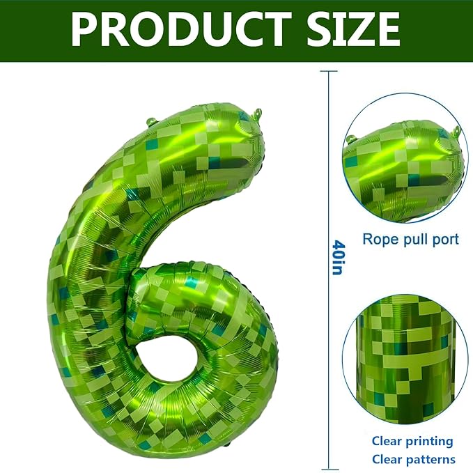 Green Number Balloons, Gaint Green Pixel Number 6 Balloon 40 Inch Dark green 6 Balloon for Boys Girls Kids 6th Birthday Party Decoration