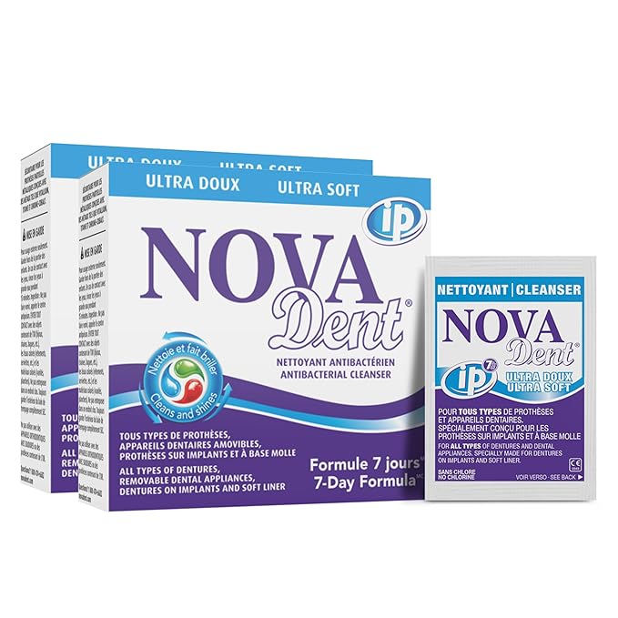 Novadent Dentures Cleaner – for Denture on implants, Denture Soft Liner and Orthodontic Appliance Without Soldering - 6 Months (26 sachets)