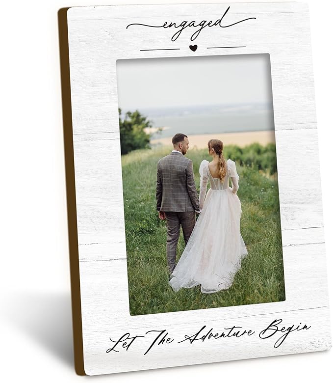 Engagement Couples Newlyweds Picture Frame 4x6, Engagement Gifts for Couples, Just Engaged Gift, Wedding Gifts for Newlyweds Bride Groom, Engaged Couple Picture Photo Frames for Desk Shelf Decor