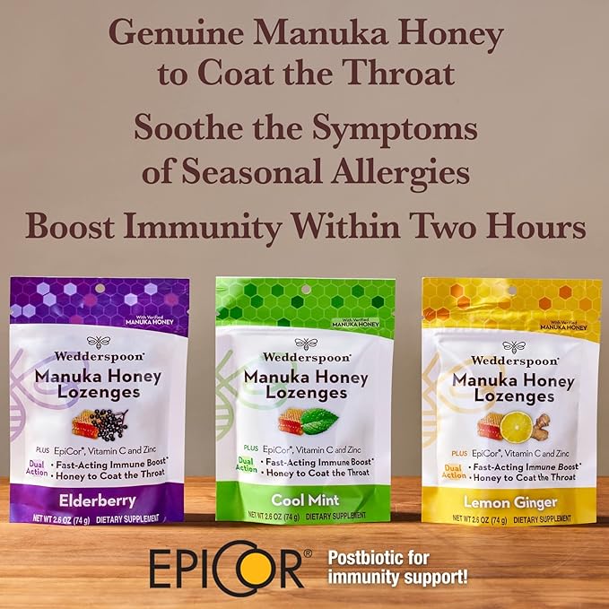 Wedderspoon Manuka Honey Immunity Lozenges, Lemon Ginger, 2.6 Oz (Pack of 1), Genuine New Zealand Honey, Boost Immunity Within Two Hours