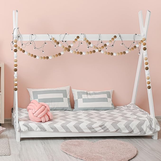 Boao 2 Pieces Wool Felt Ball Garland Colorful Pom Pom Garland Handmade 6.5 Feet Long 24 Balls Felt Banner for Wall Christmas Tree Decoration (Brown,Khaki,Ivory)