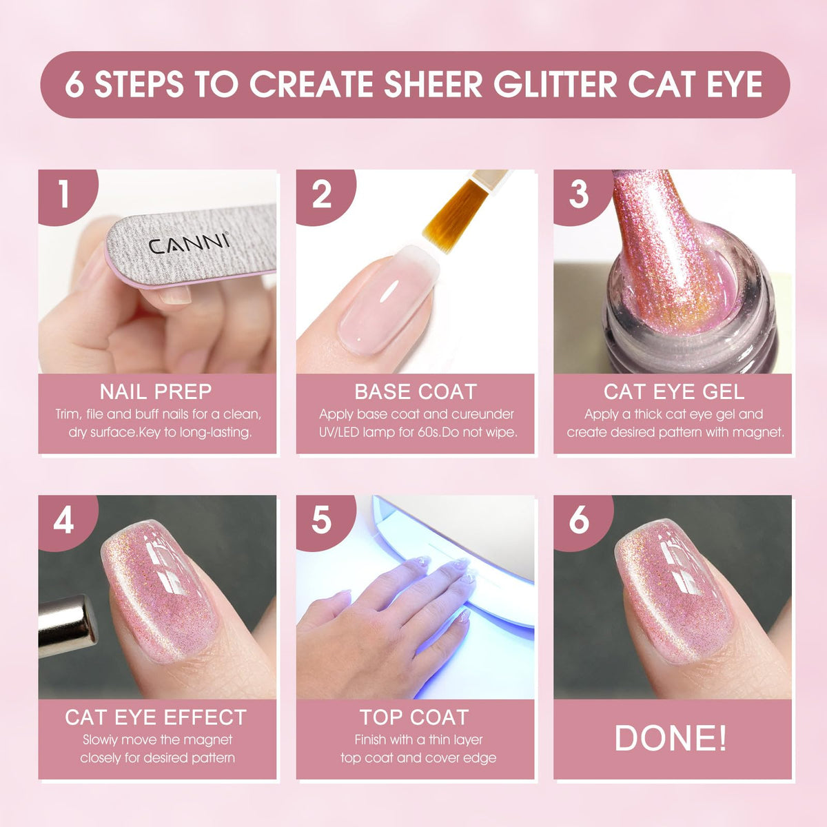 CANNI 8 Pcs 9 ML Cat Eye Gel Nail Polish Set, Red Pink Blue Green Yellow Glitter Rainbow Holographic Cat Eye Gel Polish Kit with Magnet Shimmer Colors Nail Art Manicure Salon DIY Gifts