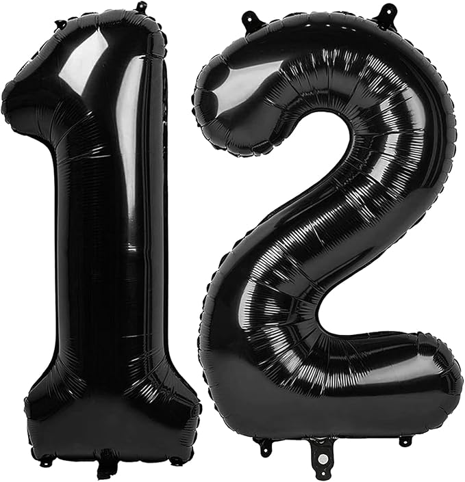 12 Balloon Number, Black Number 12th 21th Birthday Balloons 40 Inch, 12 or 21 Years Old Black Birthday Decorations for Boys Girls, 12th Anniversary Decorations