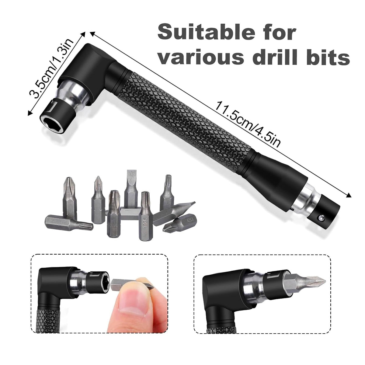 17Pcs Flexible Drill Bit Extension, Include 3Pcs Rotatable Socket Adapter 2Pcs Hex Shank 105° Right Angle Drill Attachment 10 Short Screwdriver Bits 90° Angled Bits and Bendable Extension