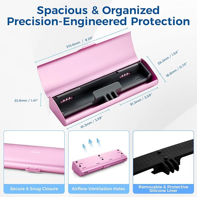 Aluminum Electric Toothbrush Travel Case, 2 in 1 Travel Toothbrush Holder for Oral B/Oral-B Pro 1000 1500 5000 7000 and Most Electric Toothbrush for Traveling, Removable Silicone Liner-Pink