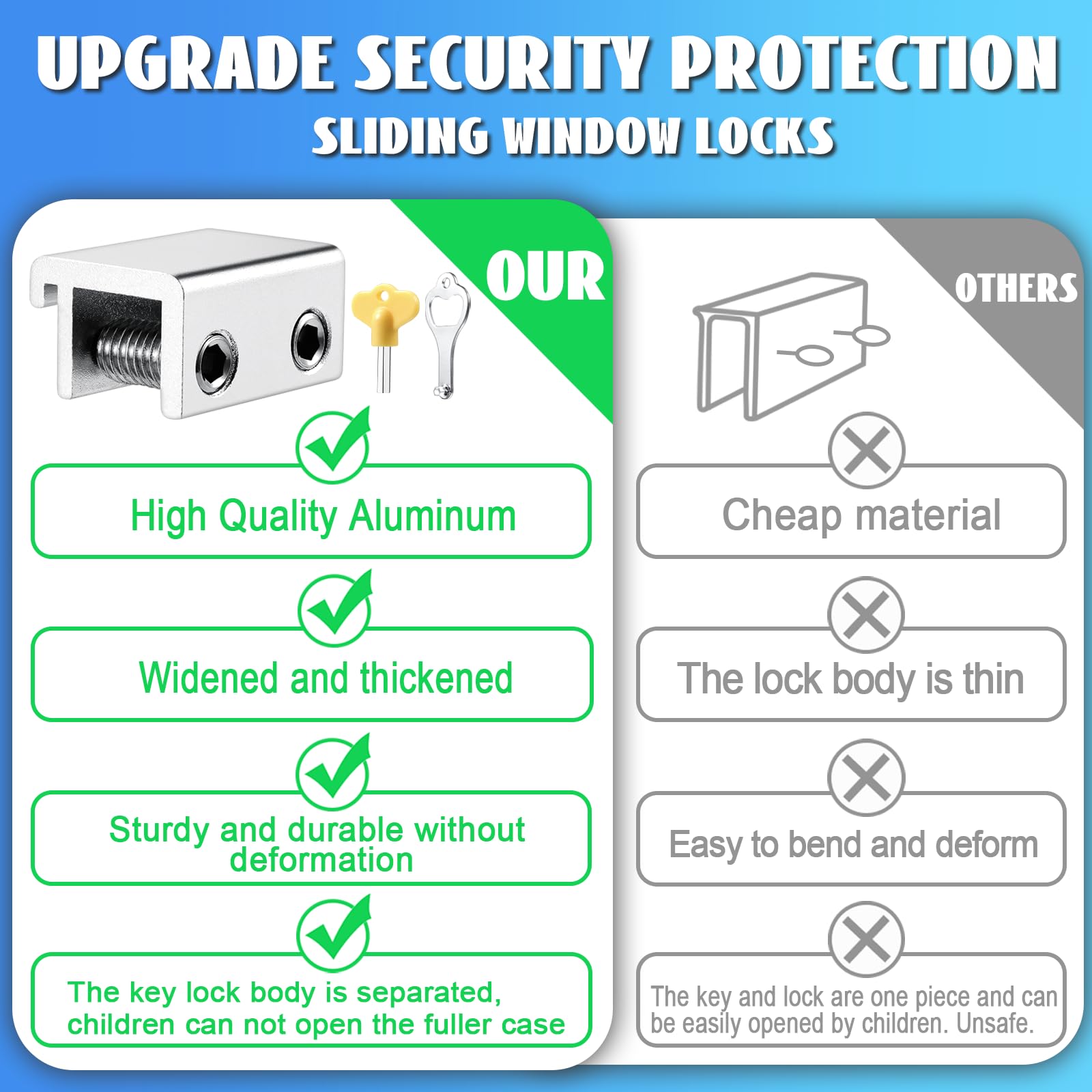 HYIEOU Sliding Window Locks (6 Sets), Secure Window Lock with Key, Window Locks for Up and Down Windows & Horizontal Sliding Windows, Adjustable Window Lock, Sturdy and Durable, Does Not Deform.