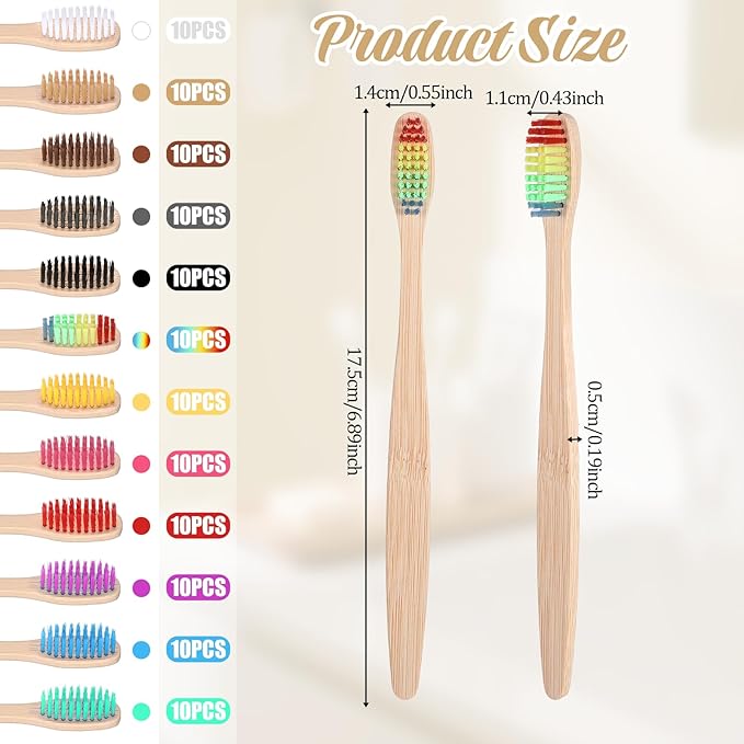 120PCS Bamboo Toothbrushes, Prepasted Disposable Toothbrush, Bulk Soft Bristle Toothbrushes for AdultsTravel Family Hotel Use and Homeless Gift, Individually Wrapped, 12 Color