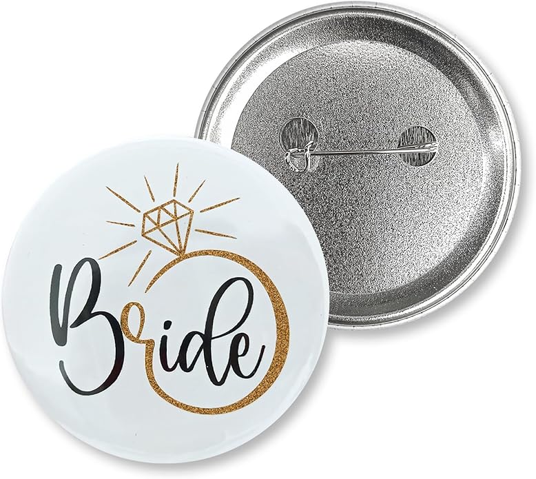 BrideTeam Bride Buttons Pins,Wedding Party Bride Shower Tinplate Badge Pin Bridesmaid Group Button Bachelorette Gift Decorating Accessory Set of 6 White Engagemnet Ring Rose Gold bride Squad 2.3Inch