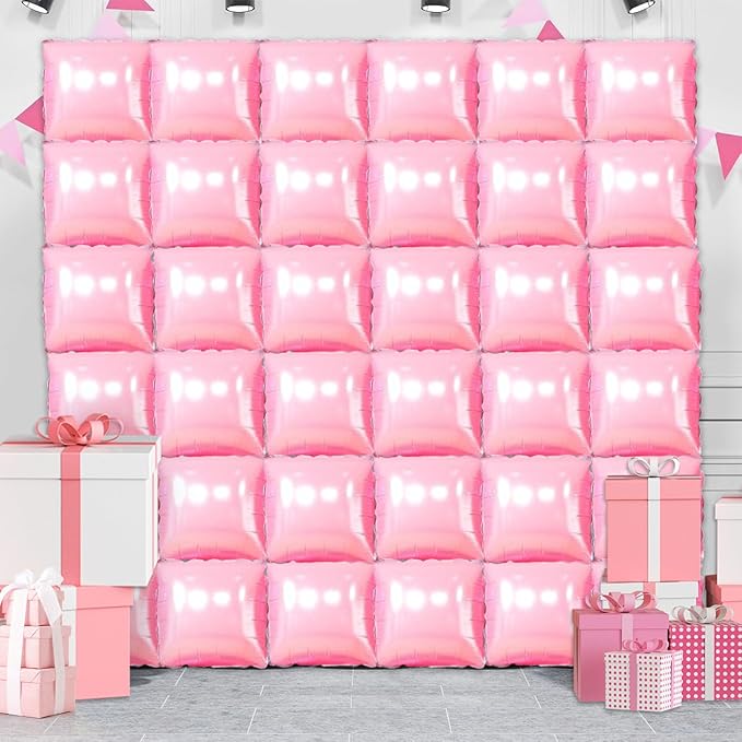 36 Piece XL Hot Pink Square Foil Balloon Wall Screen Double Sided Square Balloon Screen Tunnel Arch Kit Mylar Square Balloons for Baby Shower Graduation Engagement Wedding Birthday Party Decorations
