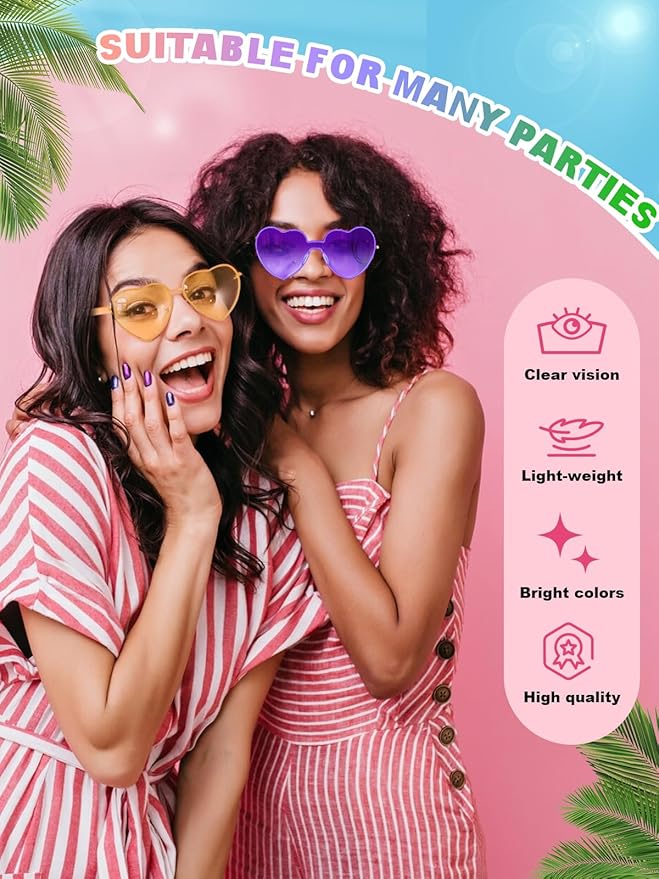 12 Pairs Heart Shaped Sunglasses for Women Colorful Glasses Fun Trendy Transparent Heart Sunglasses Party Favor