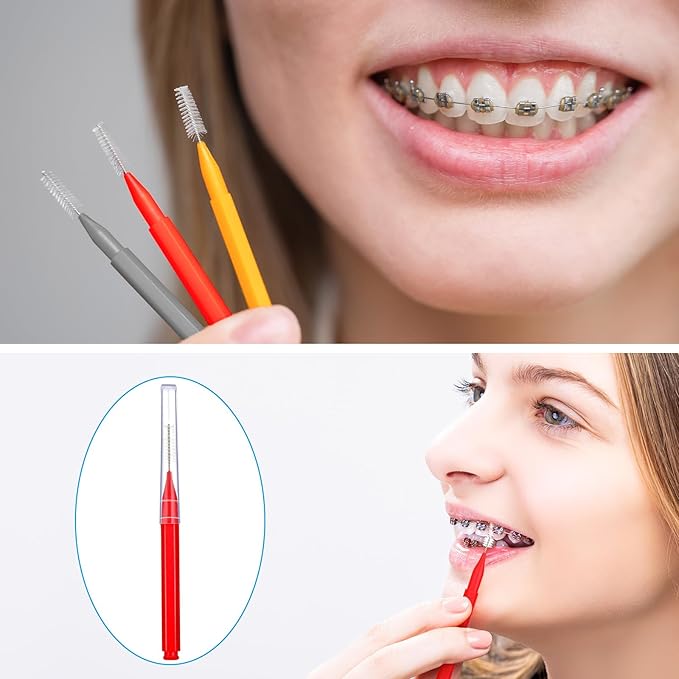 Patelai 100 Pieces Braces Brush for Cleaner Interdental Brush Toothpick Dental Tooth Flossing Head Oral Dental Hygiene Flosser Toothpick Cleaners Tooth Cleaning Tool(Classic Colors,Assorted Sizes)