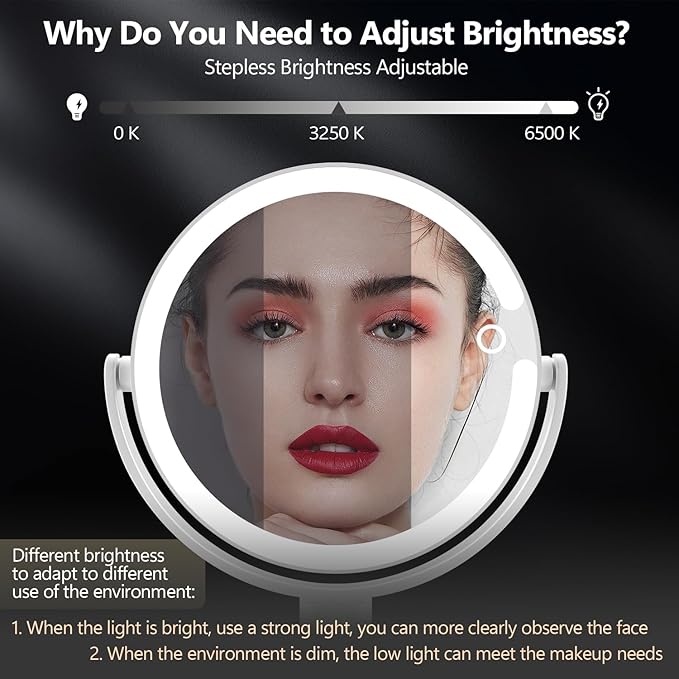 Makeup Mirror with Lights,20X Magnifying Mirror with Light and Touch Switch,Vanity Mirror with 3 Color Light and 80 LEDs,2-Sided Lighted Magnified Mirror 8.8 Inches