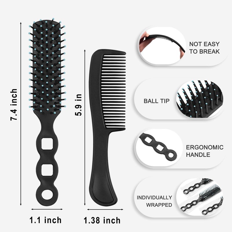 Gisdo 50 Pcs Hair Brush Combs Set in Bulk for Homeless Individually Wrapped Curly Thick Long Smoothing Hair Brush Detangling Hairbrush for Women Kids Hotel Homeless Nursing Charity (Black)