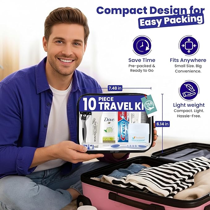 Trektote Bulk Hygiene Kit For Men And Women – (5 Pack) 10 Piece Set Of Travel Size Toiletries, TSA Compliant, Bulk Travel Essentials, Includes Shampoo And Conditioner, Body Wash, Toiletry Bag & More