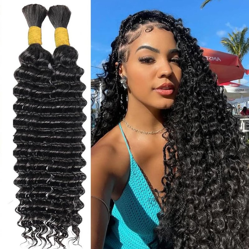 16 Inch Human Braiding Hair 100g Deep Wave Bulk Human Hair for Braiding Brazilian Virgin Human Hair Bundles Wet and Wavy Bundles No Weft Curly Human Hair Extensions for Boho Braids P4/27