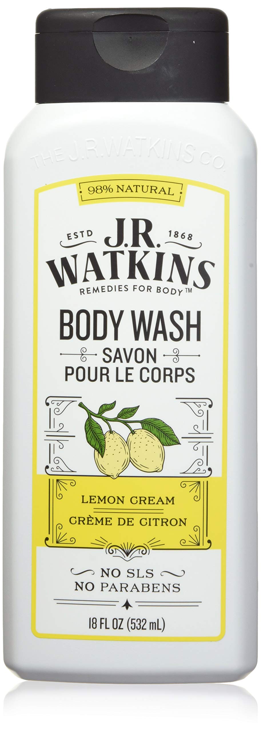 J.R. Watkins Daily Moisturizing Lemon Cream Body Wash, 18 Ounce